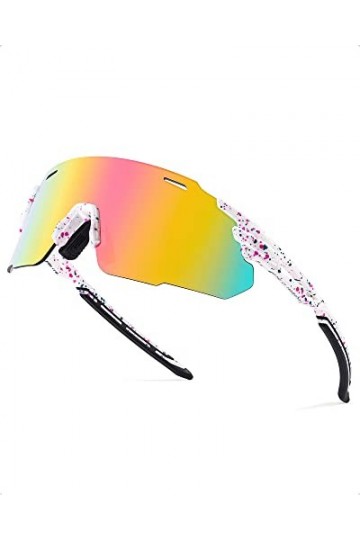 Myiaur Lunettes de soleil pour femmes pour le sport, Monture colorée/verres arc-en-ciel