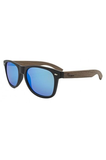 SUNNYNINI Lunettes de soleil en bois de noyer pour homme et femme avec verres polarisés., Bleu bleu glacier ,