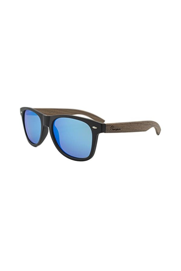 SUNNYNINI Lunettes de soleil en bois de noyer pour homme et femme avec verres polarisés., Bleu bleu glacier ,