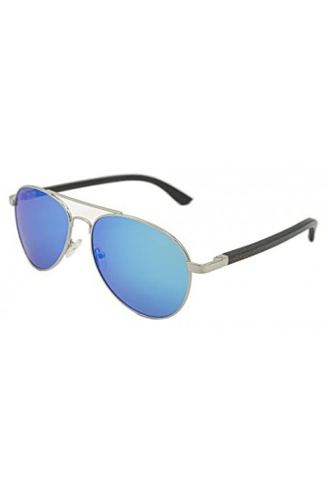 SUNNYNINI Lunettes de soleil rondes en bois de bambou pour homme et femme avec lentille polarisée, Bleu bleu glacier , Taill