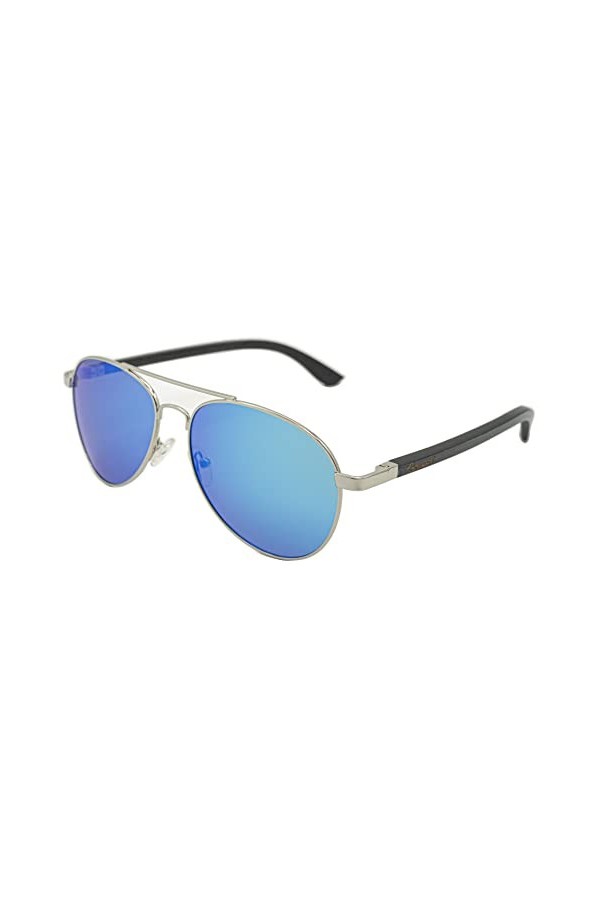 SUNNYNINI Lunettes de soleil rondes en bois de bambou pour homme et femme avec lentille polarisée, Bleu bleu glacier , Taill