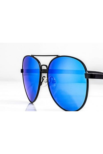 SUNNYNINI Lunettes de soleil rondes en bois de bambou pour homme et femme avec lentille polarisée, Bleu bleu glacier , Taill