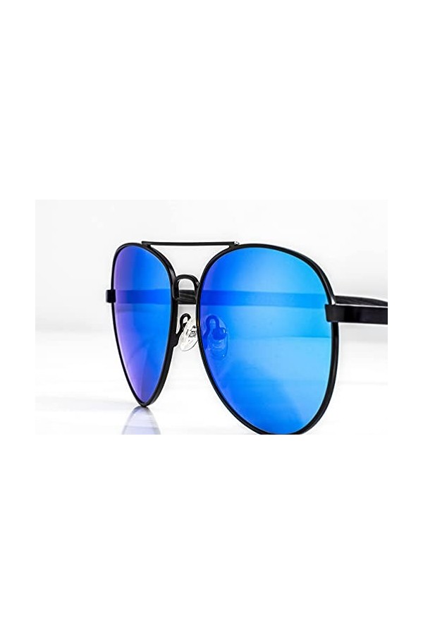 SUNNYNINI Lunettes de soleil rondes en bois de bambou pour homme et femme avec lentille polarisée, Bleu bleu glacier , Taill