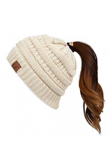C.C MB-20A Bonnet dhiver en tricot torsadé pour femme - Beige - Taille unique