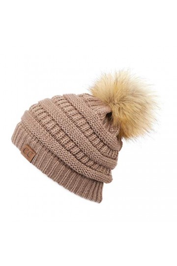 C.C Hatsandscarf Exclusives Bonnet côtelé uni unisexe avec pompon HAT-43 , Taupe, taille unique