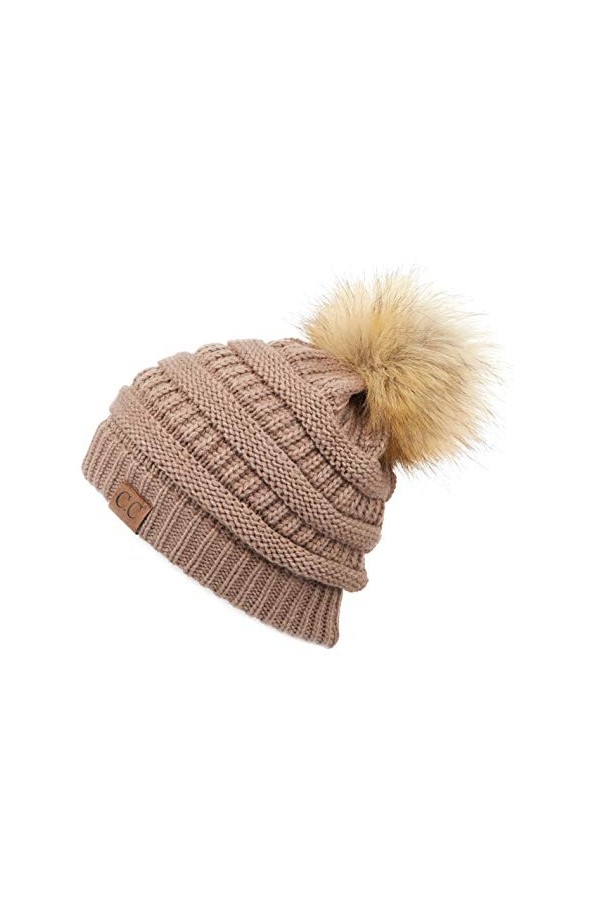 C.C Hatsandscarf Exclusives Bonnet côtelé uni unisexe avec pompon HAT-43 , Taupe, taille unique