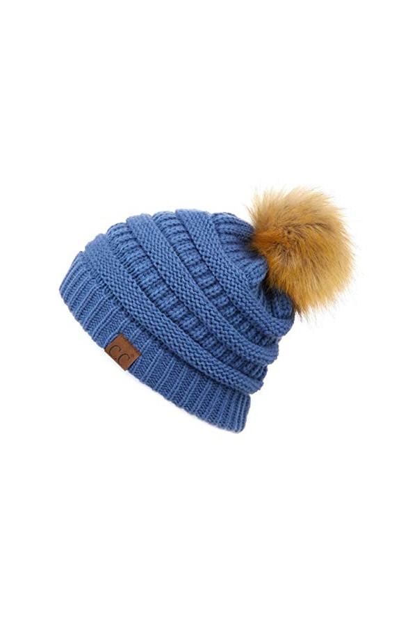 C.C Hatsandscarf Exclusives Bonnet côtelé uni unisexe avec pompon HAT-43 , Taupe, taille unique