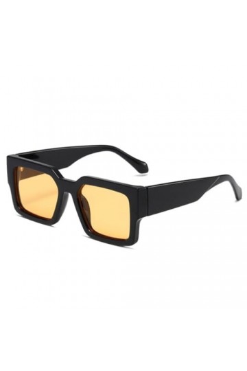 Lunettes de Soleil Carrées Rétro Femmes Mode Jambes Larges Nuances UV400 Hommes Lunettes de Soleil Miroir Argenté, Noir Jaune