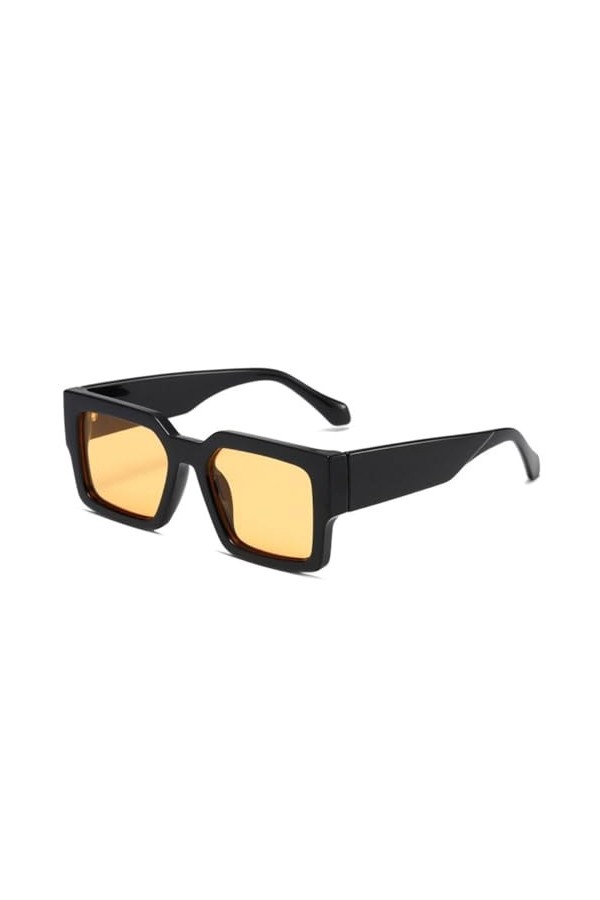 Lunettes de Soleil Carrées Rétro Femmes Mode Jambes Larges Nuances UV400 Hommes Lunettes de Soleil Miroir Argenté, Noir Jaune