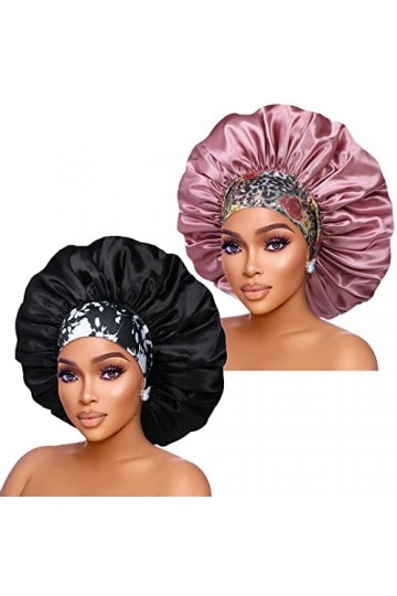 Bonnet en satin de soie : 2 bonnets de 43,2 cm de diamètre extra larges en satin avec bande de fleur confortable – Bonnets en