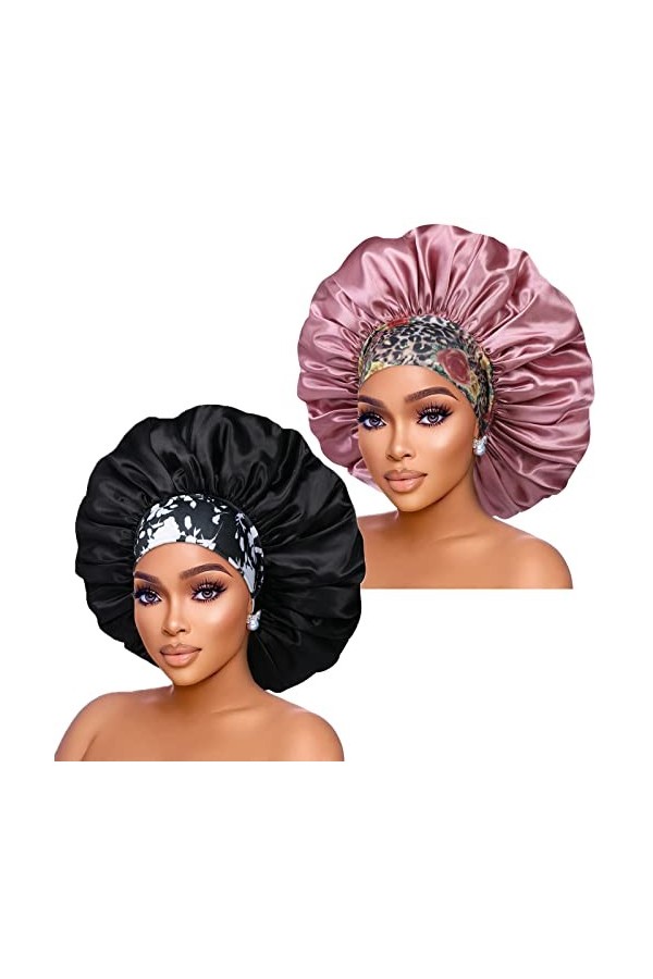 Bonnet en satin de soie : 2 bonnets de 43,2 cm de diamètre extra larges en satin avec bande de fleur confortable – Bonnets en