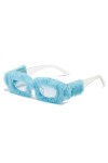 MUTYNE Lunettes de Soleil Rétro Petit Rectangle Femmes Mode Bleu Rose Décoration en Peluche Douce Tendance Hommes Lunettes de