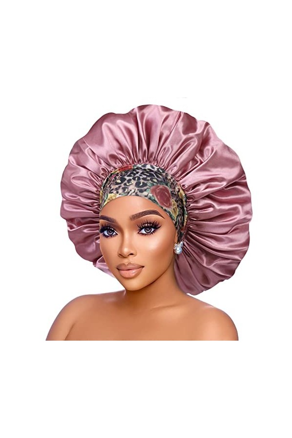 Bonnet en satin de soie : 2 bonnets de 43,2 cm de diamètre extra larges en satin avec bande de fleur confortable – Bonnets en