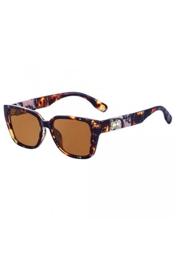 Lunettes de Soleil Oeil de Chat pour Femmes Hommes Lettres Rétro Cadre en Cuir Lunettes de Soleil de Fête UV400, C3, Taille U