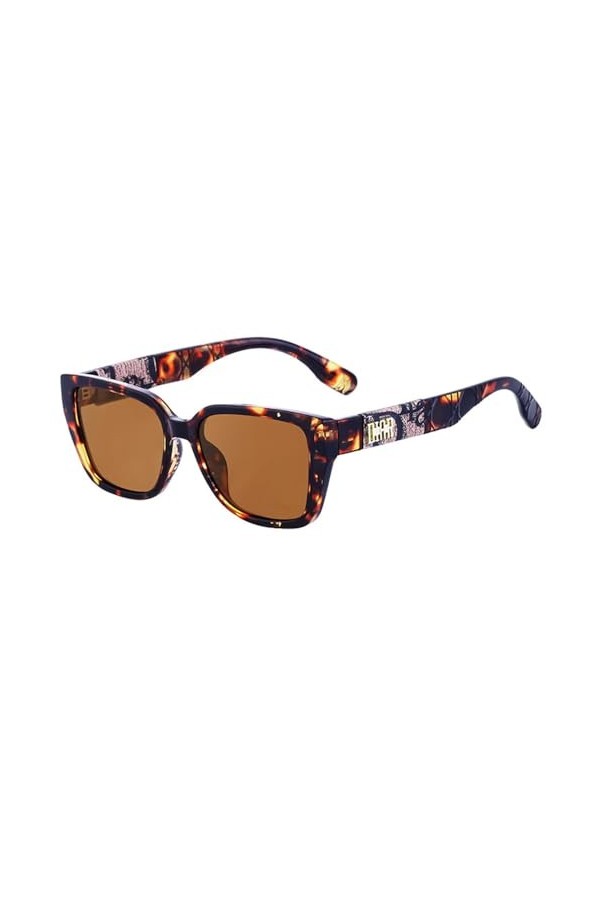 Lunettes de Soleil Oeil de Chat pour Femmes Hommes Lettres Rétro Cadre en Cuir Lunettes de Soleil de Fête UV400, C3, Taille U