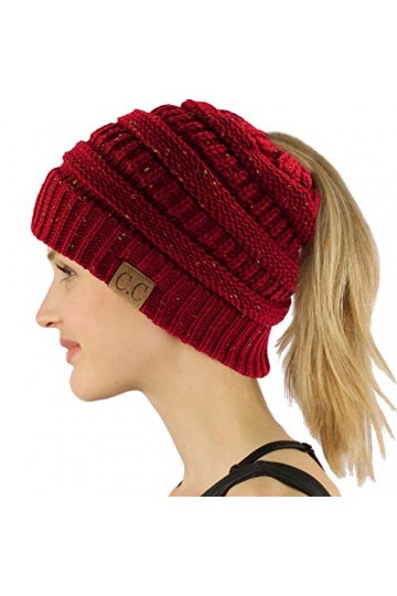 CC Bonnet extensible en tricot doux pour queue de cheval - Vert - Taille unique