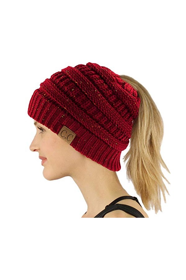 CC Bonnet extensible en tricot doux pour queue de cheval - Vert - Taille unique