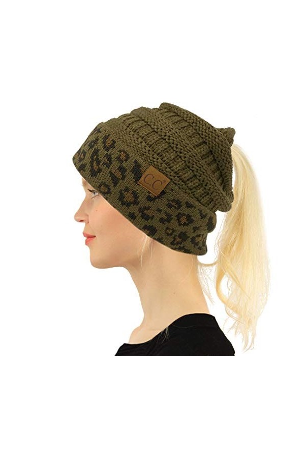 CC Bonnet extensible en tricot doux pour queue de cheval - Vert - Taille unique