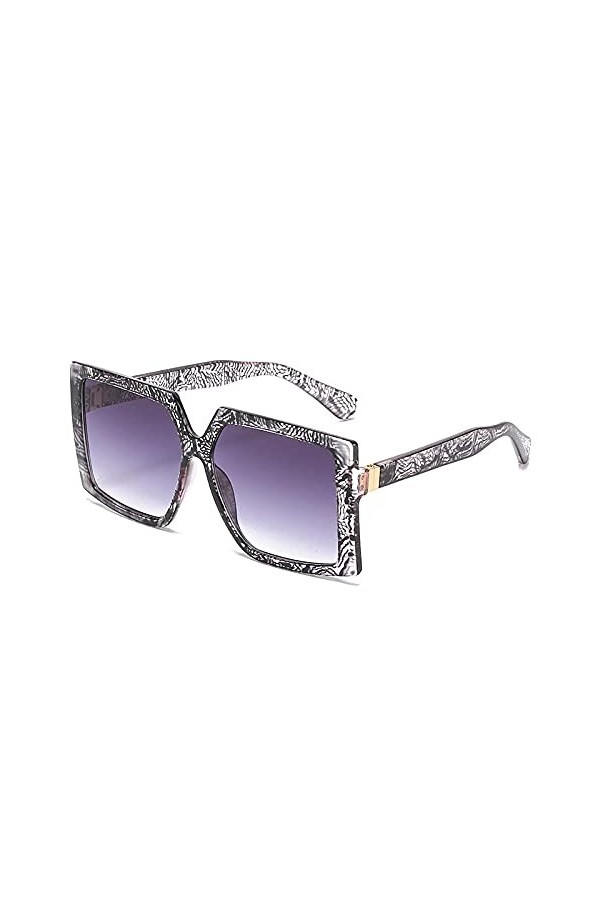 DLSM Lunettes de soleil Square surdimensionnées de la mode Femme Léopard Lunettes de soleil à dégradé UV400 Métal Tarches rét