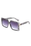 DLSM Lunettes de soleil Square surdimensionnées de la mode Femme Léopard Lunettes de soleil à dégradé UV400 Métal Tarches rét