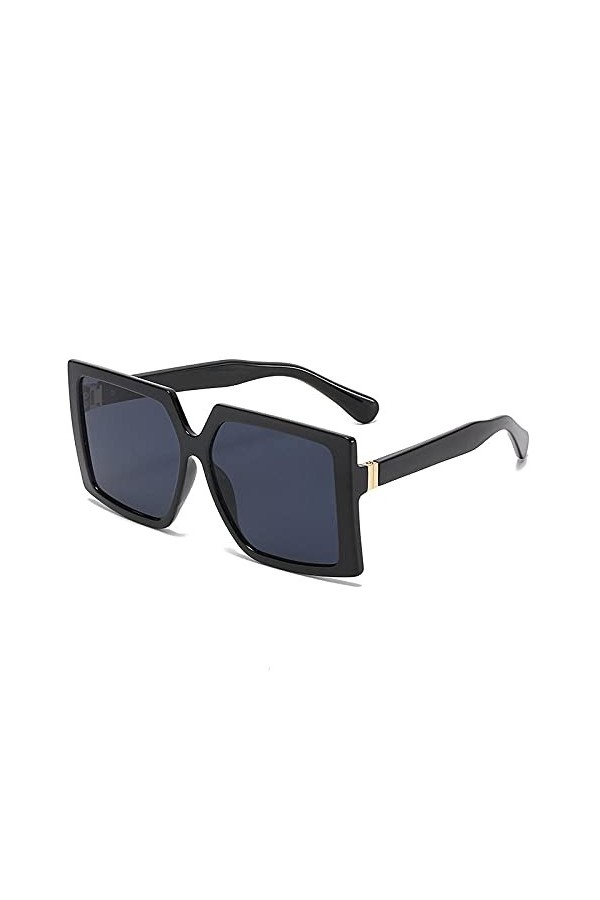 DLSM Lunettes de soleil Square surdimensionnées de la mode Femme Léopard Lunettes de soleil à dégradé UV400 Métal Tarches rét