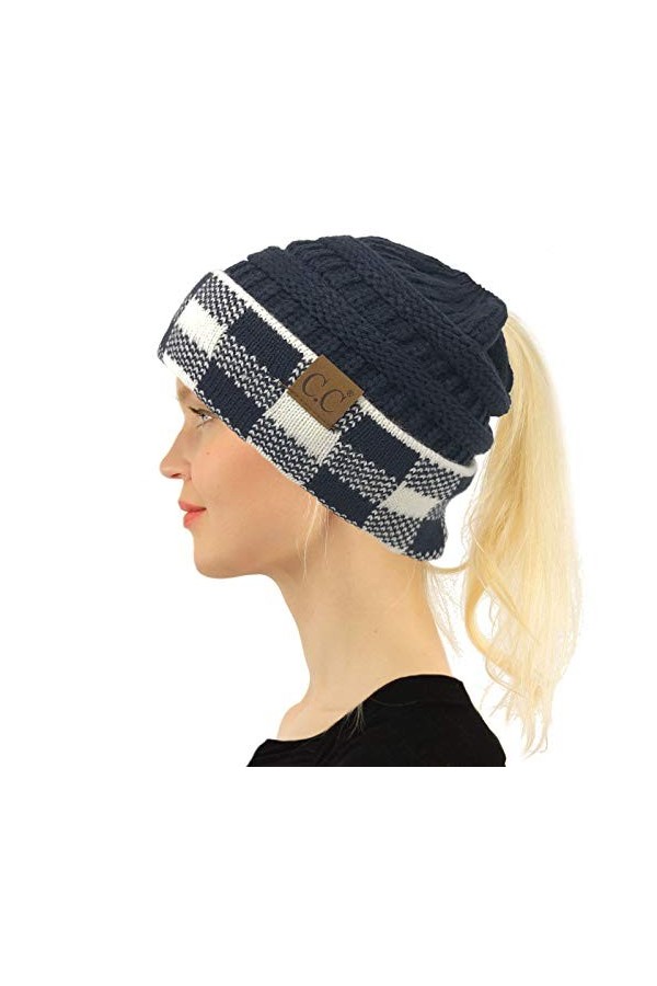 CC Bonnet extensible en tricot doux pour queue de cheval - Vert - Taille unique