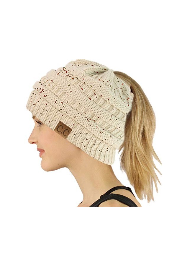 CC Bonnet extensible en tricot doux pour queue de cheval - Vert - Taille unique