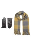 Ensemble cadeau écharpe dhiver et gants en cuir pour femme, Tartan gris jaune 116, Taille L