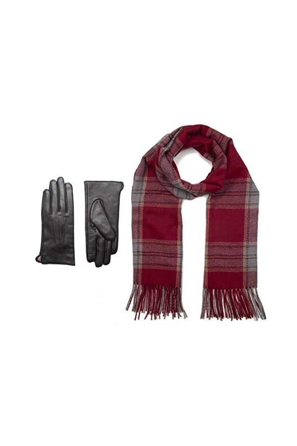 Ensemble cadeau écharpe dhiver et gants en cuir pour femme, Tartan gris jaune 116, Taille L