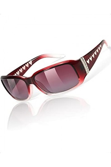 Myiaur Lunettes de soleil polarisées pour femme avec protection UV400, Monture dégradé bordeaux/verres rouges délavés