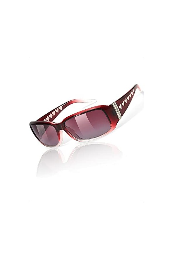 Myiaur Lunettes de soleil polarisées pour femme avec protection UV400, Monture dégradé bordeaux/verres rouges délavés
