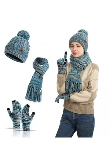 Ensemble Bonnet Echarpe Gant Femme 3 en 1 TricotéS Gants Ski Femme Hiver Chaud