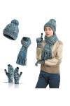 Ensemble Bonnet Echarpe Gant Femme 3 en 1 TricotéS Gants Ski Femme Hiver Chaud