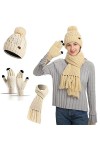 Ensemble Bonnet Echarpe Gant Femme 3 en 1 TricotéS Gants Ski Femme Hiver Chaud