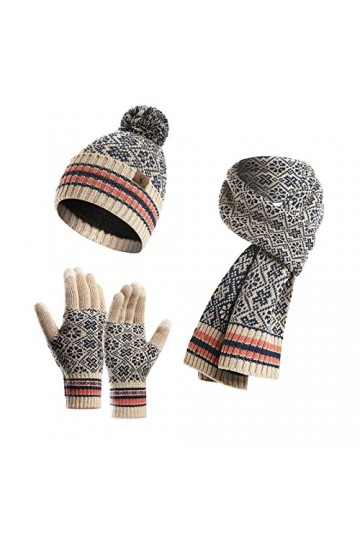 Ensemble Bonnet Echarpe Gant Femme 3 en 1 TricotéS Gants Ski Femme Hiver Chaud Doublé en Polaire