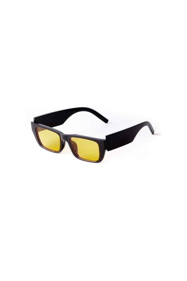 HPIRME Lunettes de soleil rectangulaires à verres jaunes rétro pour femmes et hommes, lunettes de soleil carrées à branches l