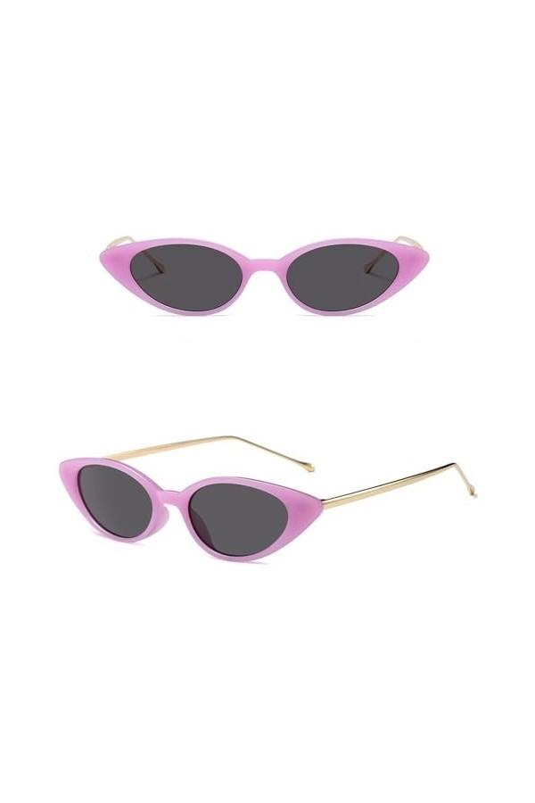 HCHES Lunettes de Soleil Oeil de Chat pour Femmes, Lunettes de Soleil à Monture Ovale en Métal pour Femmes et Hommes, C4Purpl