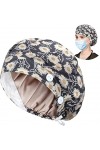 Bonnet de travail avec bouton et bandeau absorbant, chapeau bouffant réglable pour homme et femme, taille unique, A-96 Fleur 