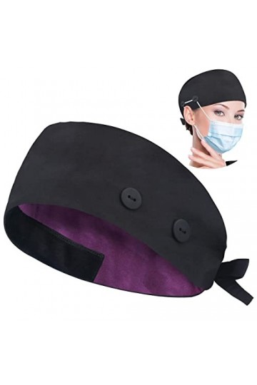 ABAMERICA Bonnet de travail doublé en satin avec bouton et bandeau absorbant, chapeau de travail réglable pour homme et femme