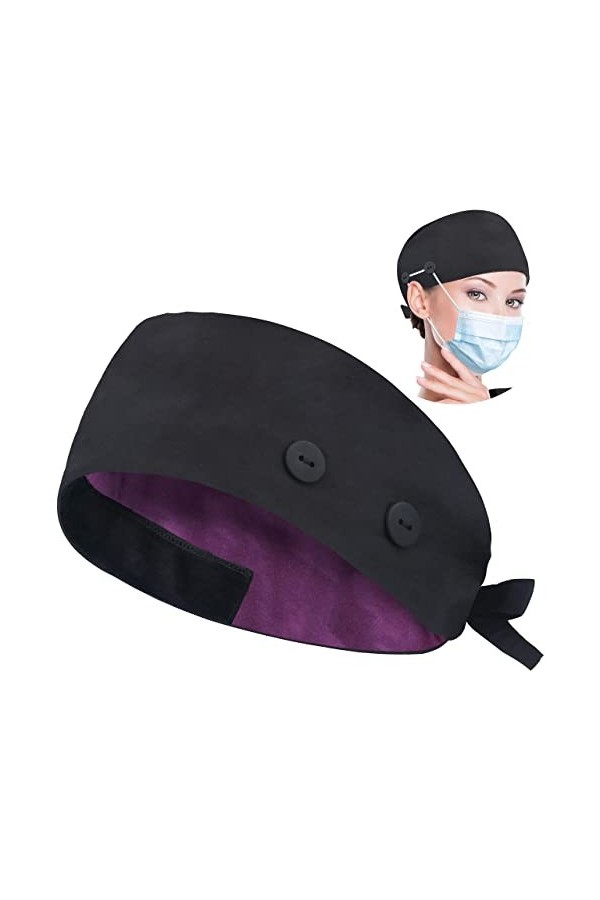 ABAMERICA Bonnet de travail doublé en satin avec bouton et bandeau absorbant, chapeau de travail réglable pour homme et femme