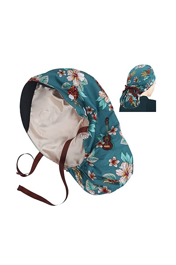ABAMERICA Bonnet de travail doublé en satin avec bouton et bandeau absorbant, chapeau de travail réglable pour homme et femme