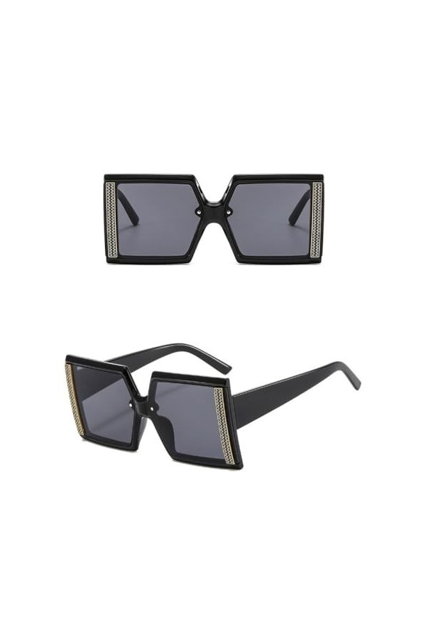 MUTYNE Lunettes de Soleil carrées de Mode Femmes Vintage Lunettes de Soleil surdimensionnées Femme Grand Cadre Nuances Noir D