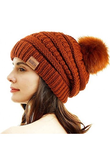 REDESS Bonnet dhiver à Pompons pour Femme Doublure Polaire Chaude Épais Slouchy Snow Knit Chunky Baggy Skull Ski Cap