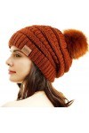 REDESS Bonnet dhiver à Pompons pour Femme Doublure Polaire Chaude Épais Slouchy Snow Knit Chunky Baggy Skull Ski Cap
