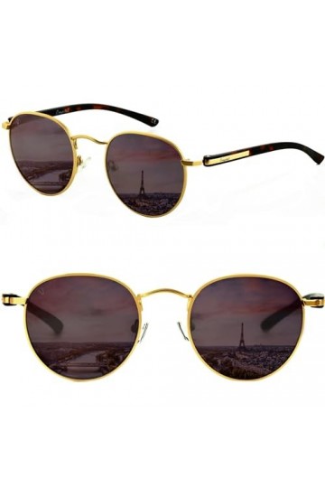 CREYESTAL Lunettes de Soleil Polarisées en Métal Rondes Rétro, Taille Medium, Verres Polycarbonate HD Premium 100% Anti-UV, p