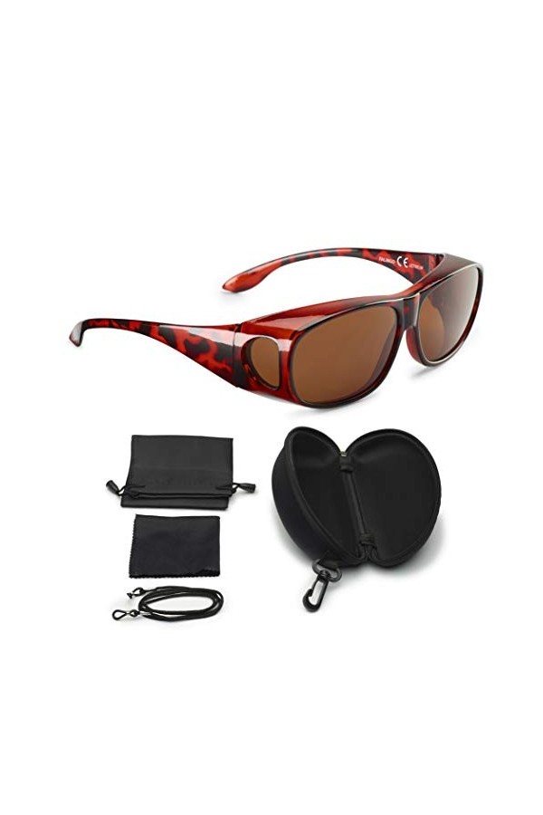 FALINGO Sur-lunettes solaires lunettes de soleil à porter sur des lunettes CLASSIC EDITION polarisées UV 400 Leopard, Marron