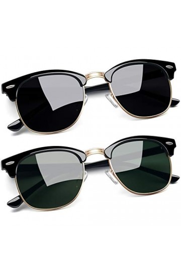 Joopin 2 Pack Classique Lunettes de Soleil Homme Polarisées Demi-cerclée UV400 Vintage et Lunettes de Soleil Femme Pas Cher N