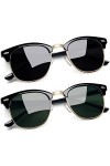 Joopin 2 Pack Classique Lunettes de Soleil Homme Polarisées Demi-cerclée UV400 Vintage et Lunettes de Soleil Femme Pas Cher N