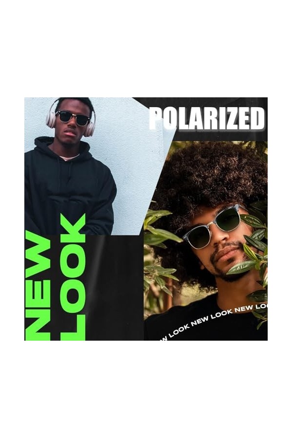 Joopin 2 Pack Classique Lunettes de Soleil Homme Polarisées Demi-cerclée UV400 Vintage et Lunettes de Soleil Femme Pas Cher N