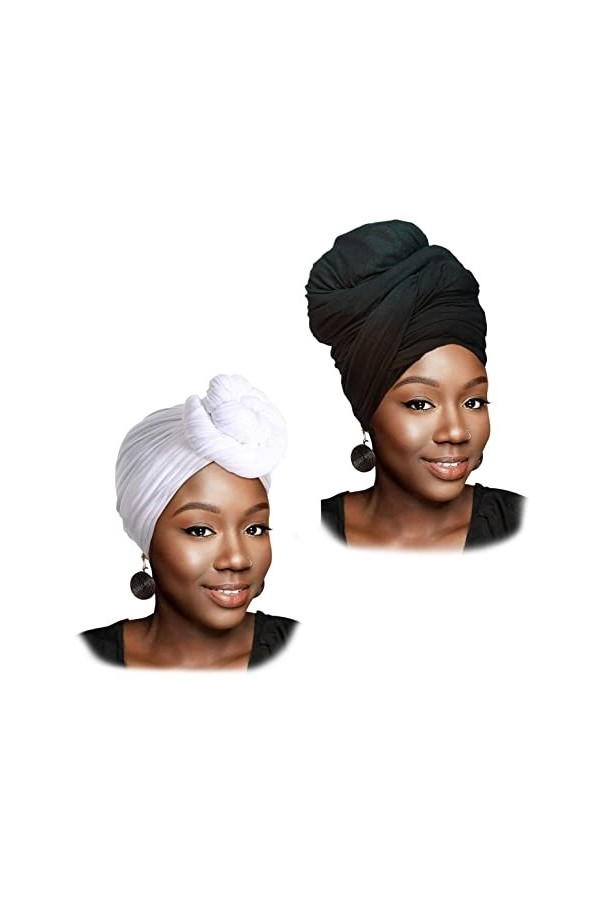 Turban en jersey extensible pour femme, noir/blanc, Taille unique
